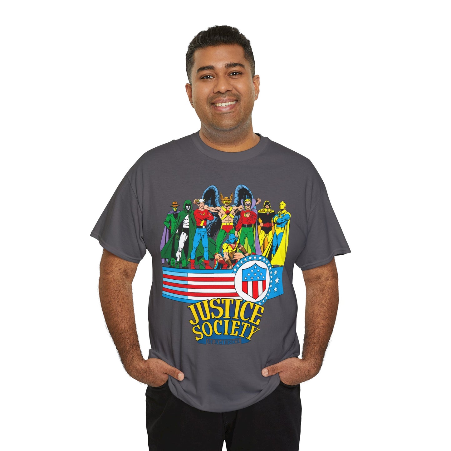 Justice Society of America T-Shirt - Amazing George Perez Art - History of the DC Universe - DC Comics - Dr Fate, Sandman, Flash, Hourman, Spectre, Hawkman