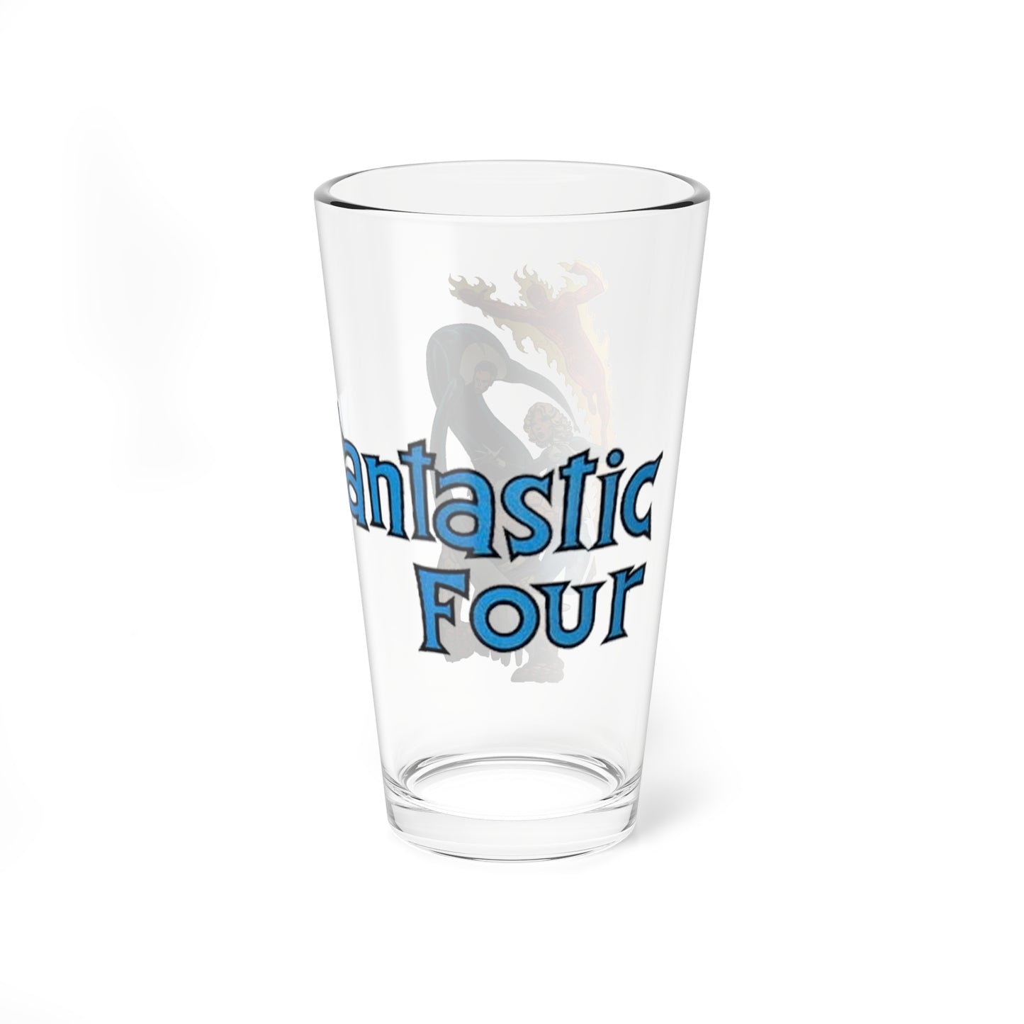 Fantastic Four Pint Glass, 16oz - John Byrne Art - Human Torch, Thing, Invisible Woman, Reed Richards - Marvel Comics