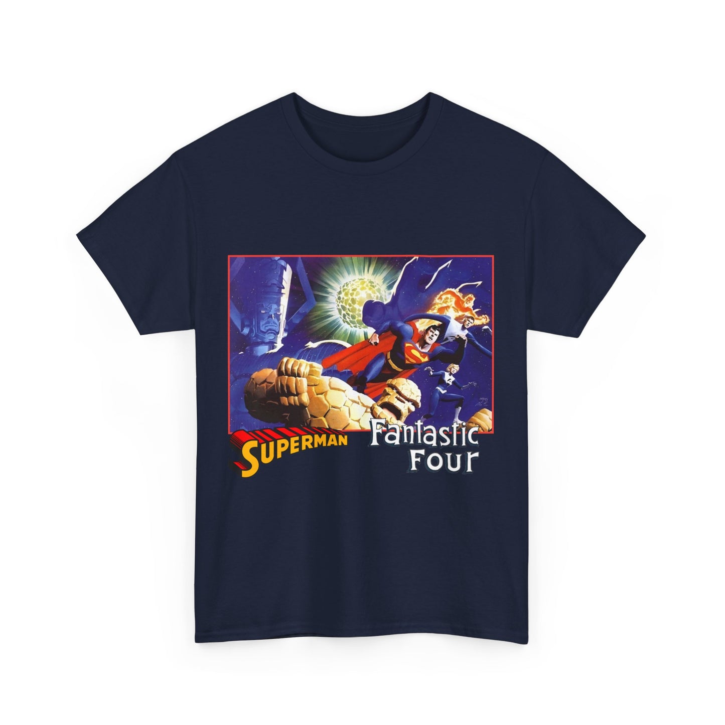 Superman & Fantastic Four T-Shirt - Marvel, DC Comics - Alex Ross, Dan Jurgens - 1990s Crossover Vs Galactus