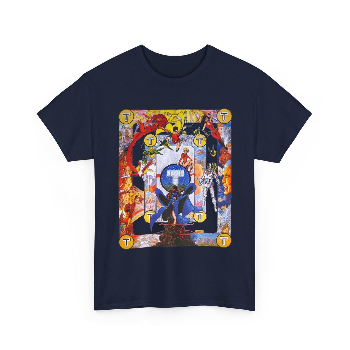 New Teen Titans Poster T-Shirt - George Perez Art - Cyborg, Raven, Robin, Terra, Wonder Girl, Changeling, Kid Flash, Deathstroke, Blackfire - DC Comics