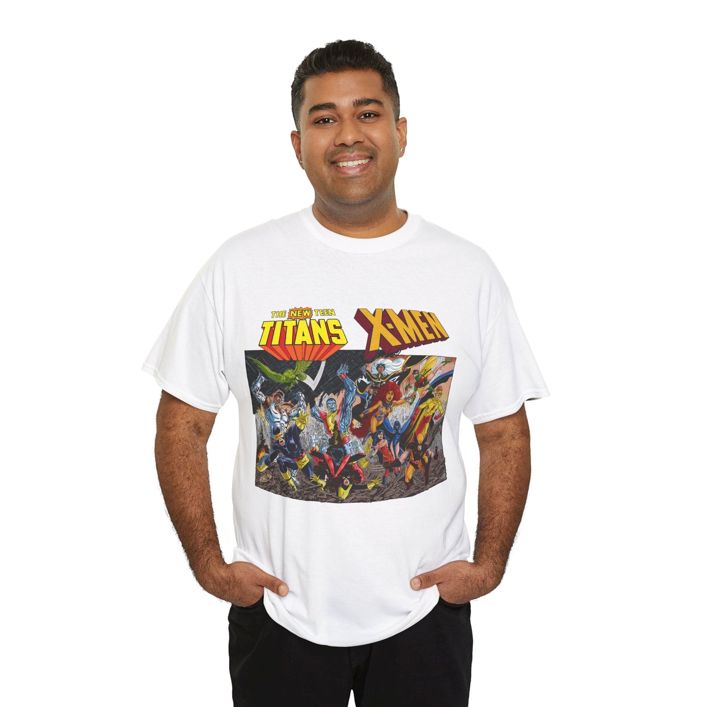 Uncanny X-Men Vs New Teen Titans T-Shirt - Amazing John Byrne Art - DC Comics, Marvel Comics Crossover - Wolverine, Starfire, Cyclops, Storm, Raven, Wonder Girl