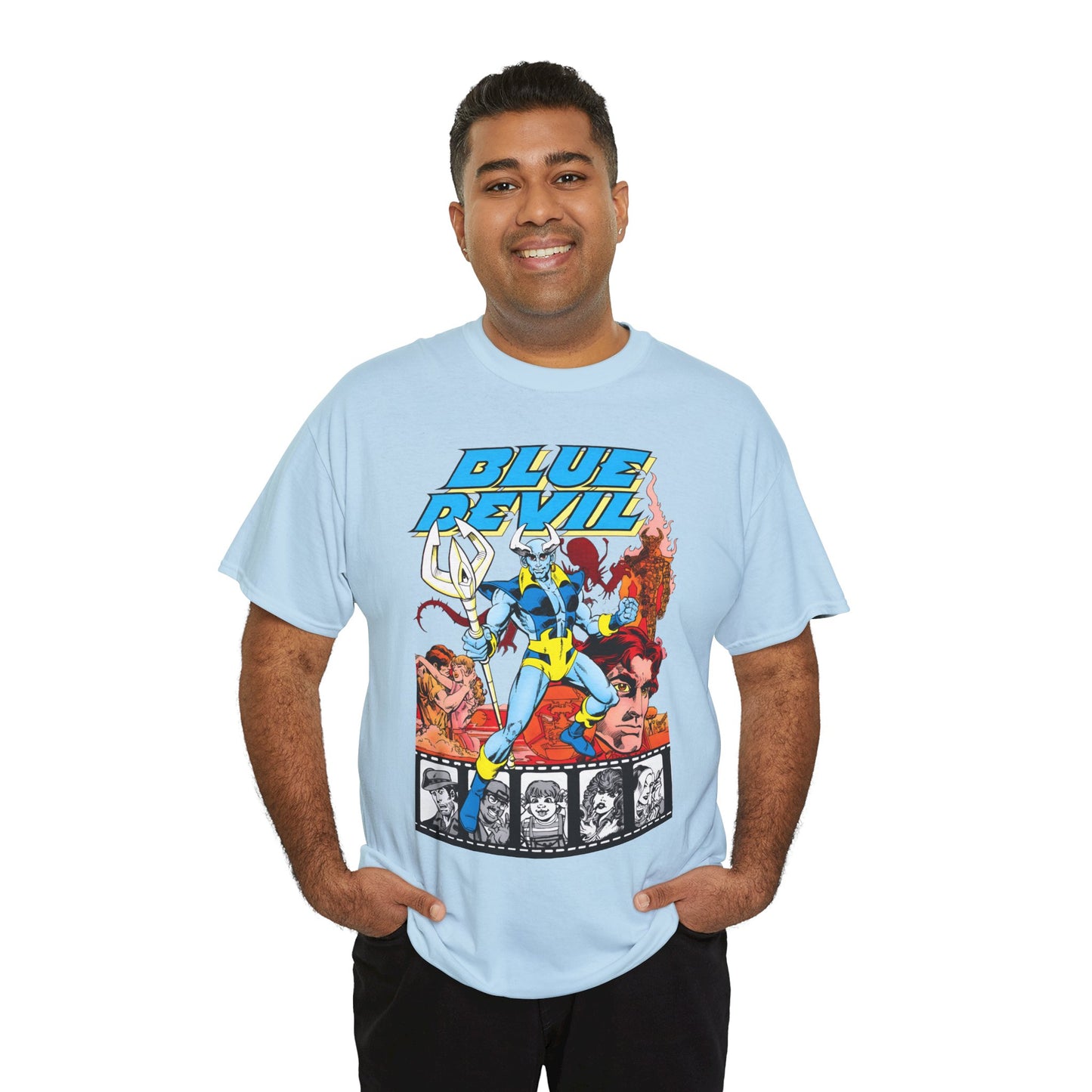 Blue Devil T-Shirt - Dan Mishkin, Gary Cohn, & Paris Cullins - Dan Cassidy, Hollywood Stuntman - 1980s DC Comics Series