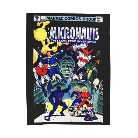 Micronauts Velveteen Plush Blanket 60x80" - Arcturus Rann, Biotron, Marionette, Microtron, Bug, Acroyear - Annual #1 Cover Art - Marvel Comics