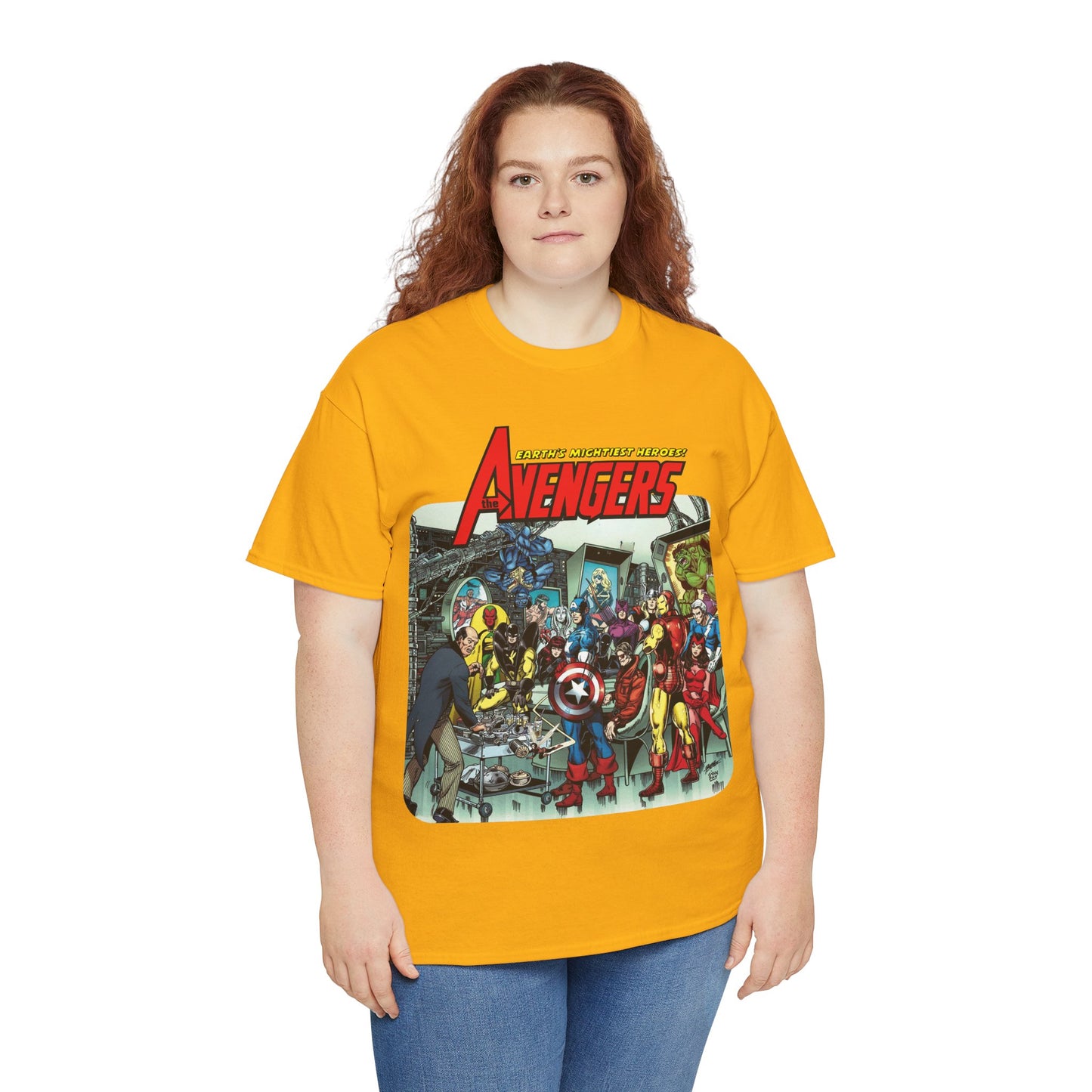 Classic Avengers T-Shirt - George Perez Art - Captain America, Hawkeye, Iron Man, Vision, Scarlet Witch, Quicksilver, Jarvis - Marvel Comics