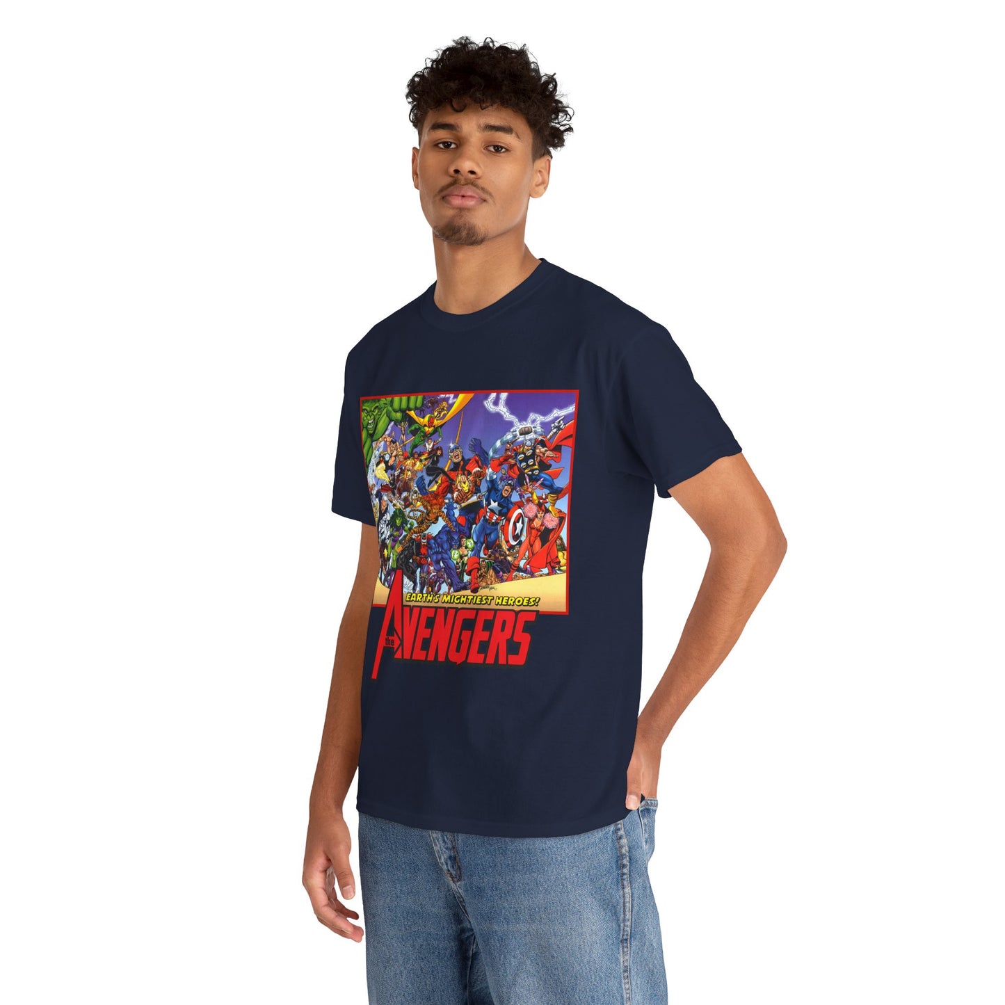 Avengers T-Shirt - George Perez Art - Marvel Comics - Captain America, Iron Man, Thor, She-Hulk, Hawkeye, Vision, Quicksilver - Classic Cover