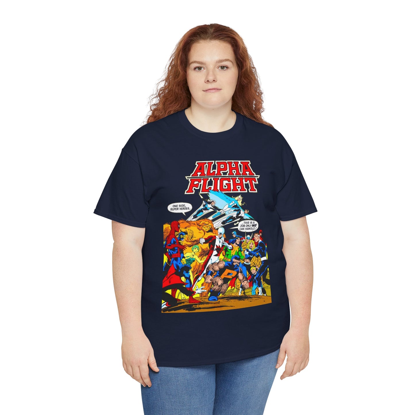 Alpha Flight T-Shirt - John Byrne Art - Sasquatch, Aurora, Northstar, Guardian, Puck, Shaman, Snowbird - Canada's Super Team - Marvel Comics