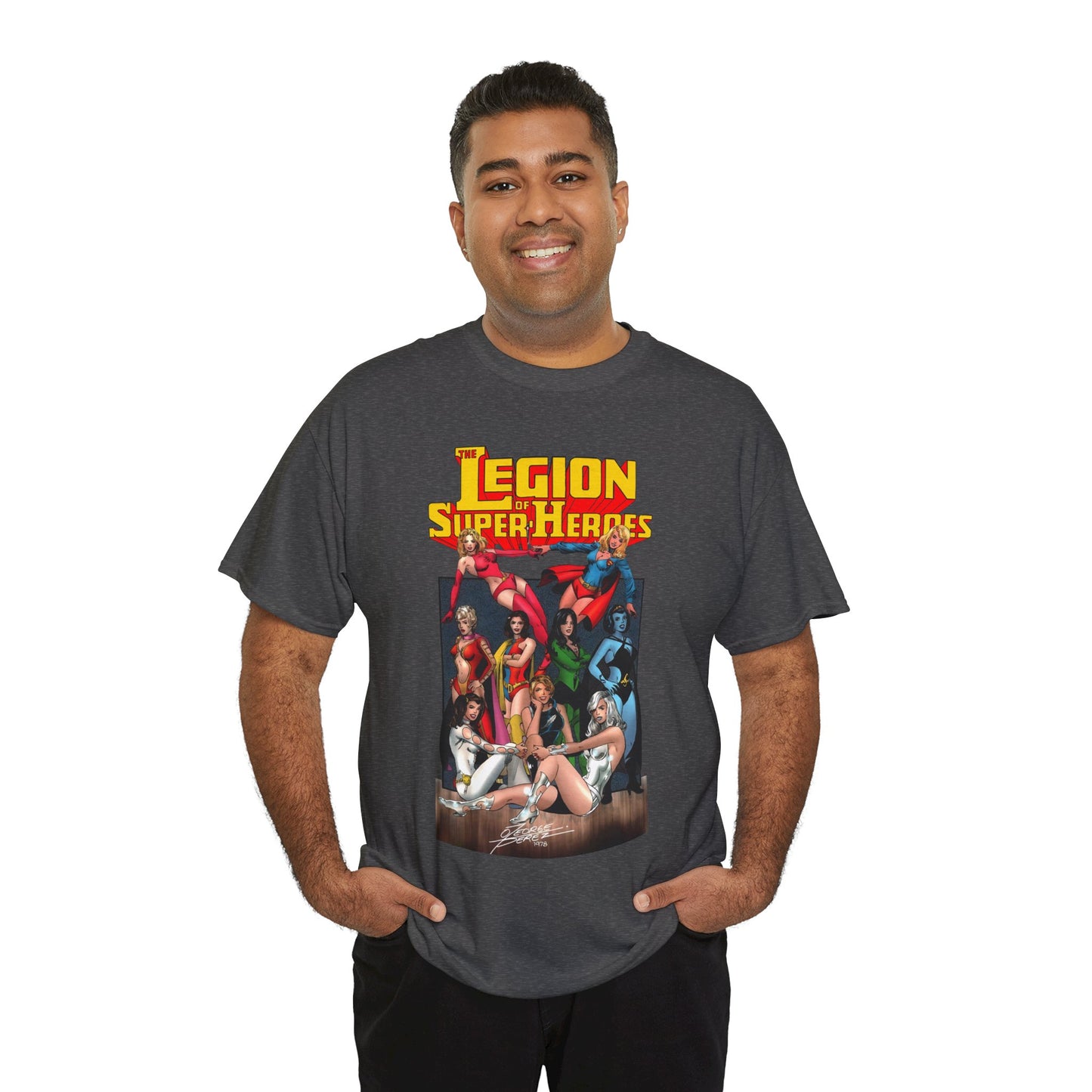 Legion of Super-Heroes T-Shirt - George Perez Art - Saturn Girl, Supergirl, Dream Girl, Shadow Lass, Phantom Girl - The Super Woman of LOSH - DC Comics