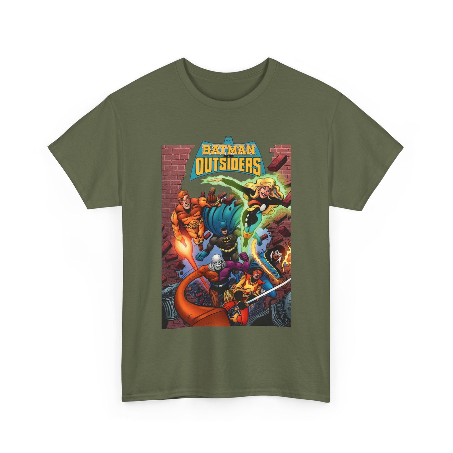 Batman & the Outsiders T-Shirt - Jim Aparo Art - Metamorpho, Katana, Halo, Black Lightning, Geo-Force - DC Comics