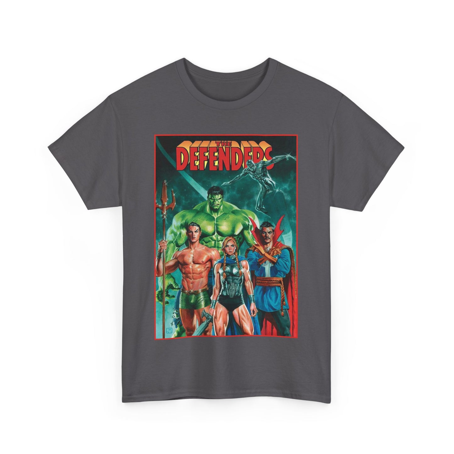 Defenders T-Shirt - Dr Strange, Valkyrie, Hulk, Namor, Silver Surfer - Marvel Comics - Popular 1970s Series