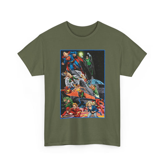 Justice League of America T-Shirt - Jerry Ordway Art - Superman, Wonder Woman, Firestorm, Flash, Black Canary, Atom - DC Comics