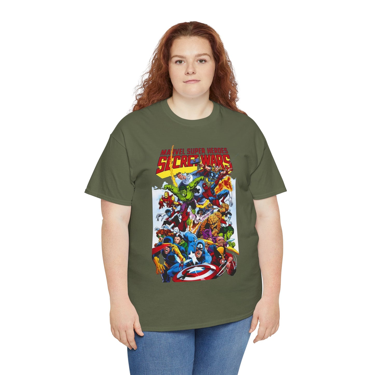 Secret Wars T-Shirt - Spider-man, Wolverine, Iron Man, Captain America, Cyclops, Rogue, Hulk, Mr Fantastic, The Thing - Classic Marvel Comics 1980s Series - The Beyonder