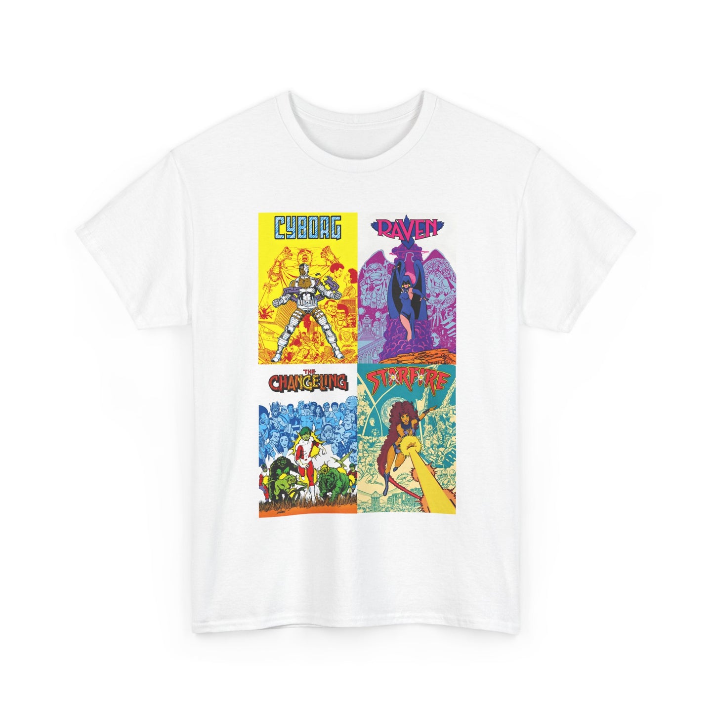 Tales of the New Teen Titans T-Shirt - George Perez Art - Cyborg, Raven, Changeling, Starfire - 1980s Mini-Series Showcasing Their Origins - DC Comics