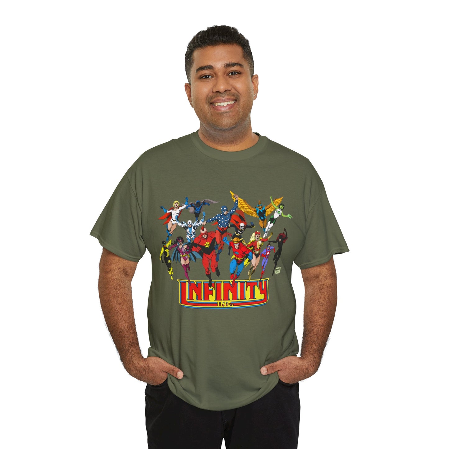 Infinity Inc Shirt - Tom Grummett Art - Jade, Obsidian, Huntress, Power Girl, Fury, Silver Scarab, Wildcat, Star-Spangled Kid - JSA Successors - DC Comics