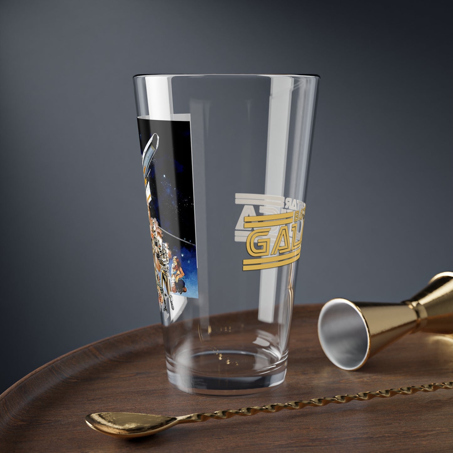 Battlestar Galactica Pint Glass, 16oz - 1978 Movie Art - Apollo, Starbuck, Adama, Baltar, Boxey, Boomer, Athena - Cylon Invasion