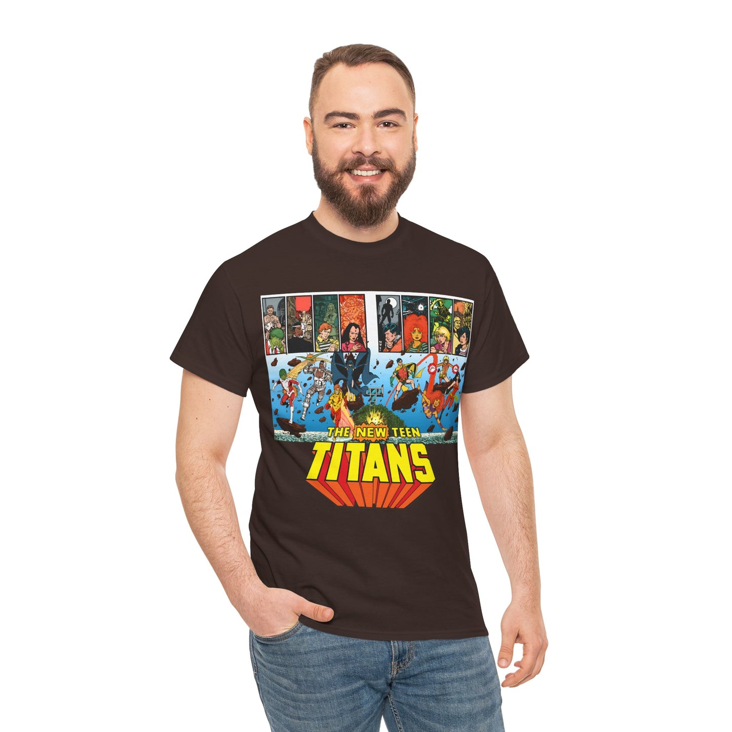 New Teen Titans T-Shirt - George Perez Art - Robin, Wonder Girl, Cyborg, Raven, Starfire, Kid Flash - DC Comics