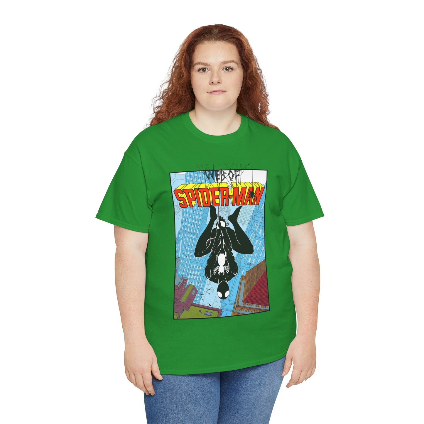 Web of Spider-Man T-Shirt - Charles Vess Art - Peter Parker, Web Slinger - Manhattan Skyline - Spidey Black Suit - Marvel Comics