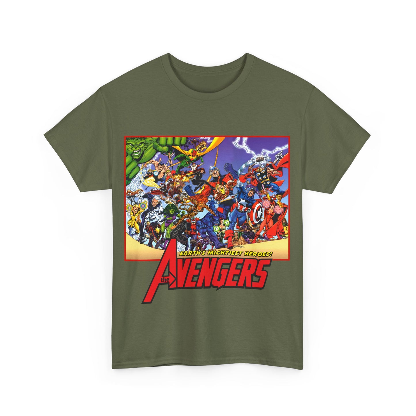Avengers T-Shirt - George Perez Art - Marvel Comics - Captain America, Iron Man, Thor, She-Hulk, Hawkeye, Vision, Quicksilver - Classic Cover