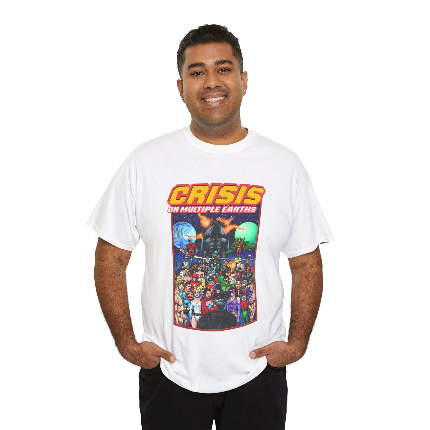 Crisis on Multiple Earths T-Shirt - George Perez Art - JSA & JLA Team-ups - Superman, Batman, Zatanna, Huntress, Power Girl, Hawkman, New Gods, Darkseid - DC Comics