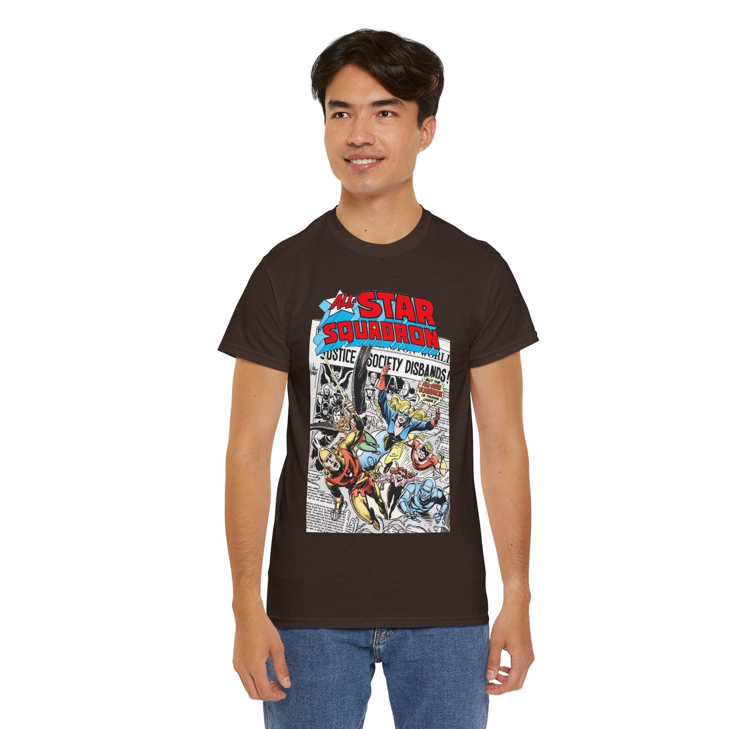 All-Star Squadron T-Shirt - Joe Kubert Art - Liberty Belle, Robotman, Shining Knight, Johnny Quick, Firebrand - JSA Connection - DC Comics