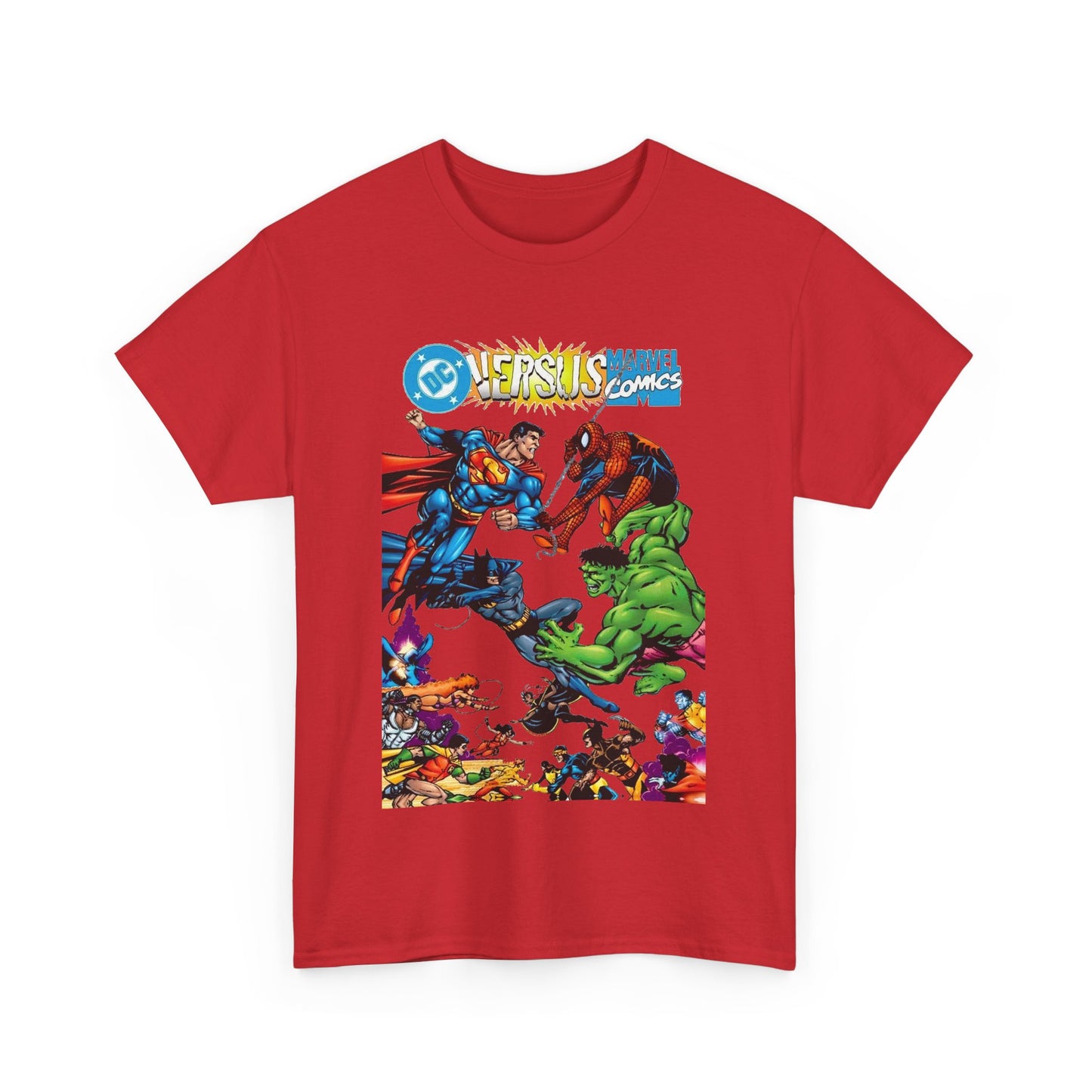 DC Comics Vs Marvel Comics T-Shirt - George Perez Art - Superman, Hulk, Batman, Spider-man, X-Men, New Teen Titans