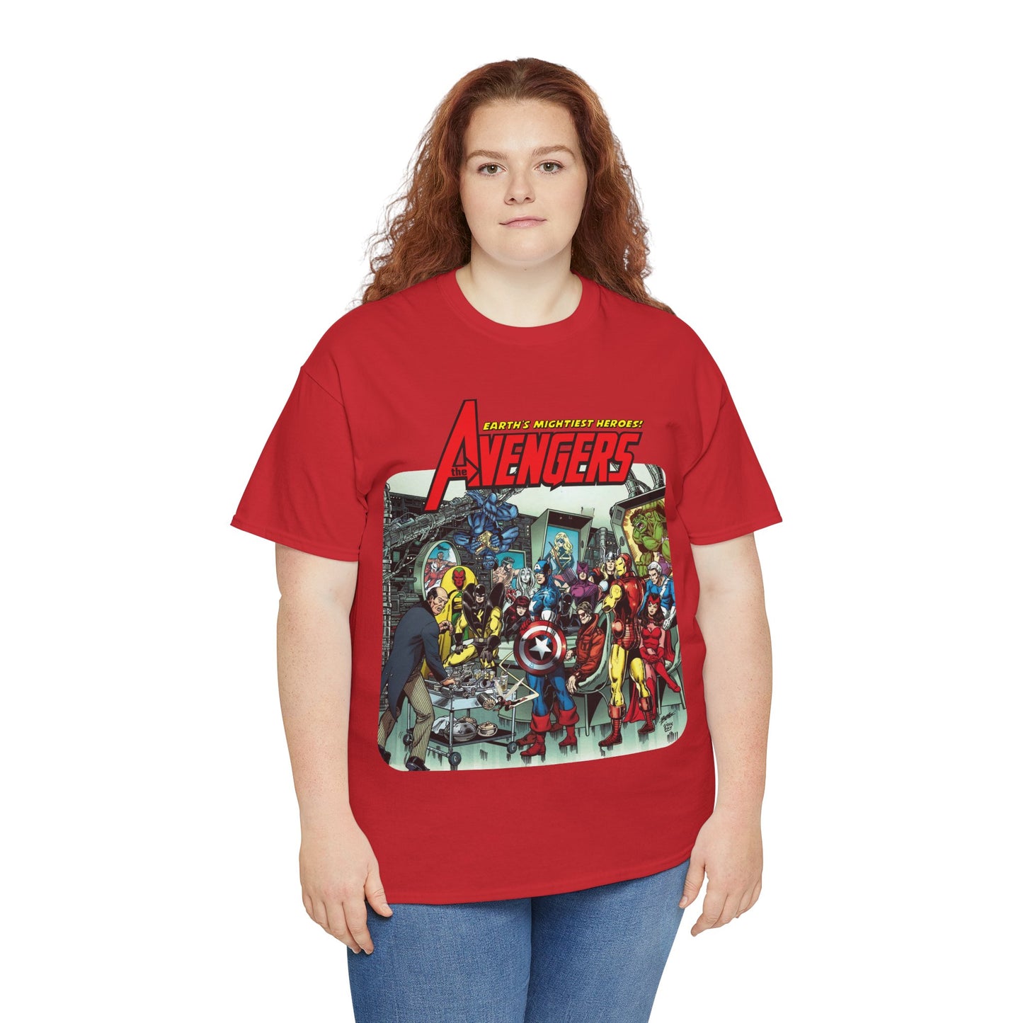 Classic Avengers T-Shirt - George Perez Art - Captain America, Hawkeye, Iron Man, Vision, Scarlet Witch, Quicksilver, Jarvis - Marvel Comics