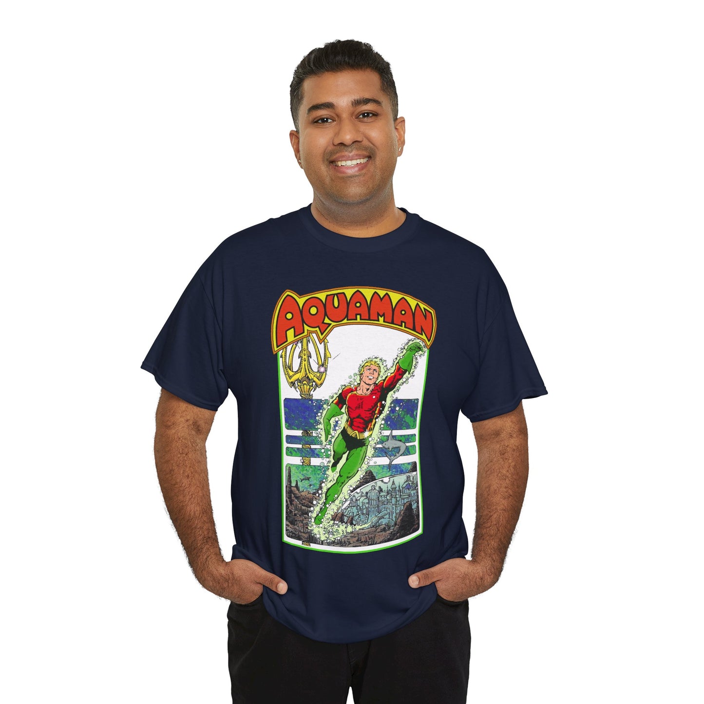 Aquaman T-Shirt - George Perez Art -Justice League 1980s Postcard Series - Arthur Curry - King of Atlantis - JLA - DC Comics