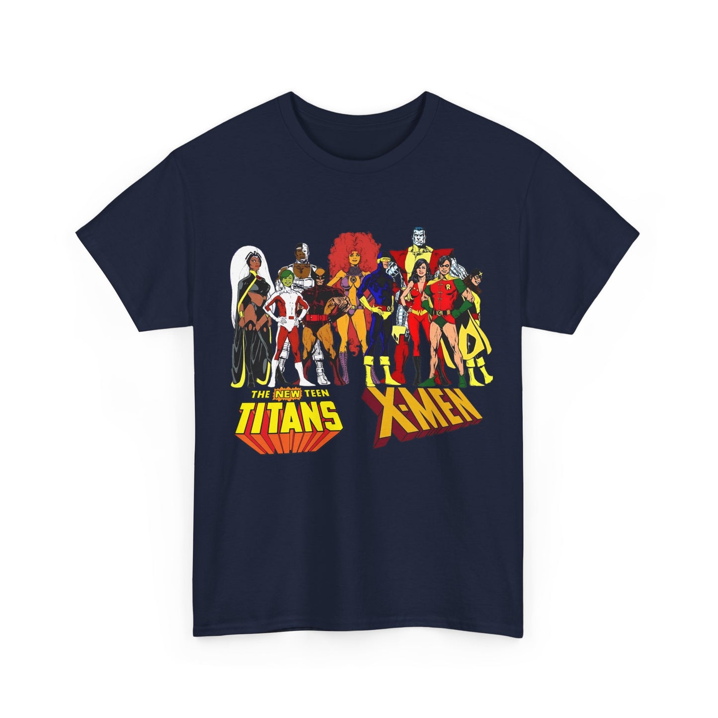 Uncanny X-Men & New Teen Titans T-Shirt - Wolverine, Cyclops, Storm, Wonder Girl, Robin, Cyborg, Raven - Phil Jimenez Art - DC Comics/Marvel Comics Crossover