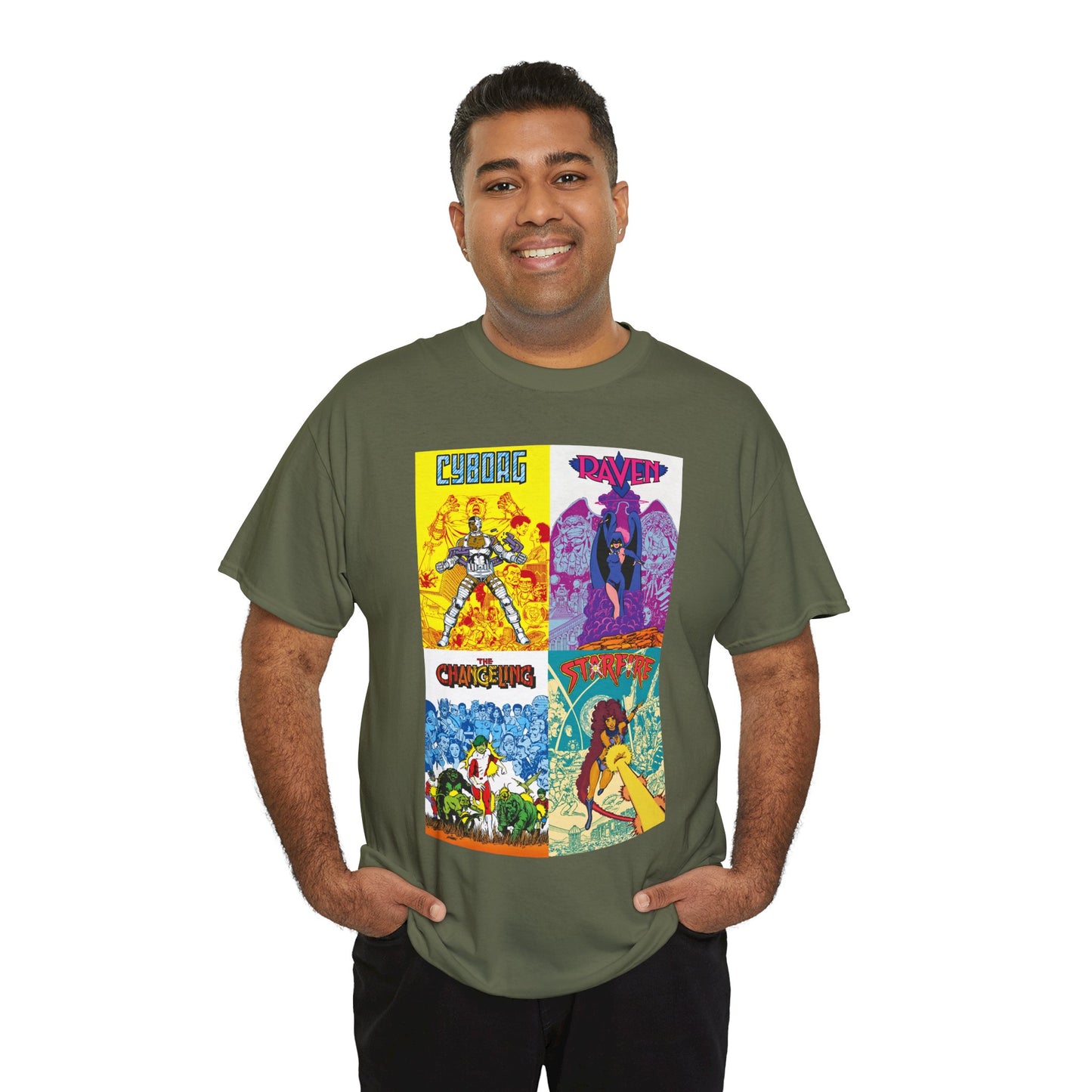 Tales of the New Teen Titans T-Shirt - George Perez Art - Cyborg, Raven, Changeling, Starfire - 1980s Mini-Series Showcasing Their Origins - DC Comics