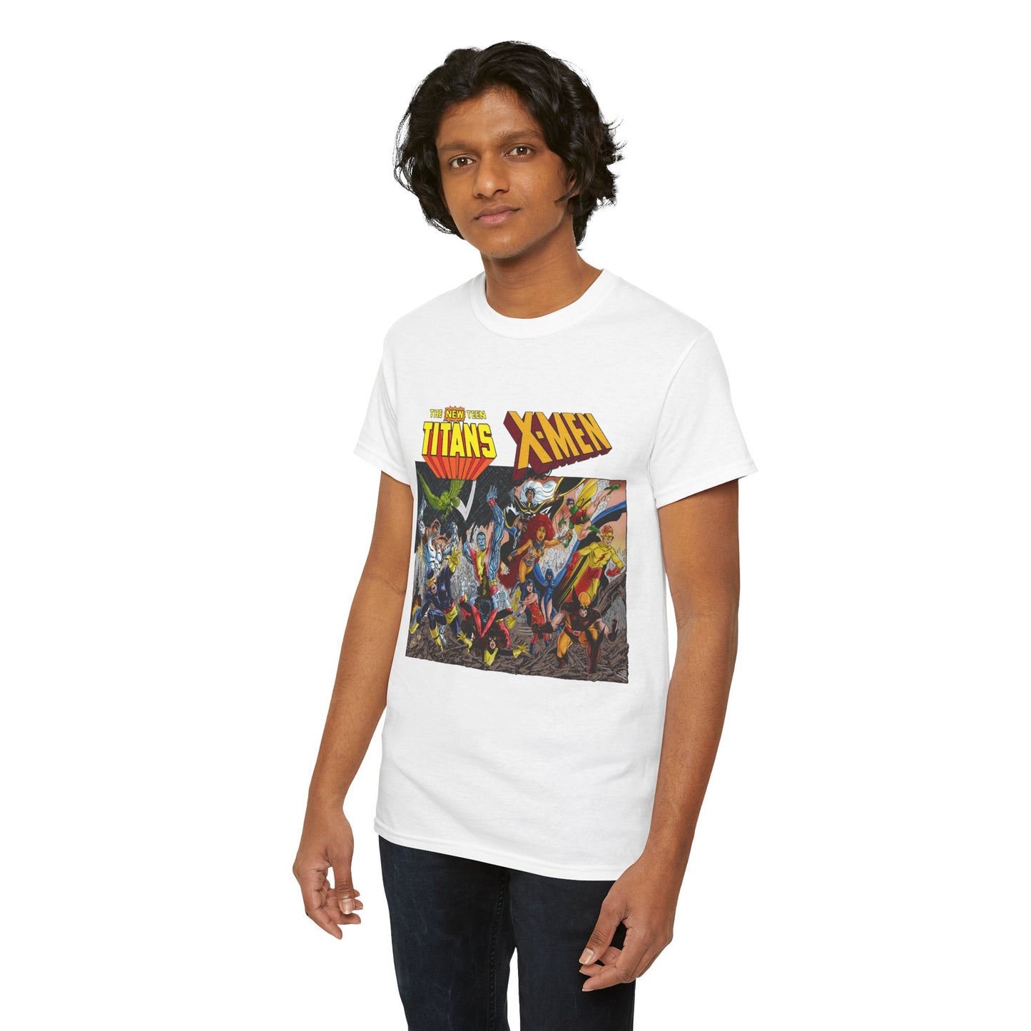 Uncanny X-Men Vs New Teen Titans T-Shirt - Amazing John Byrne Art - DC Comics, Marvel Comics Crossover - Wolverine, Starfire, Cyclops, Storm, Raven, Wonder Girl