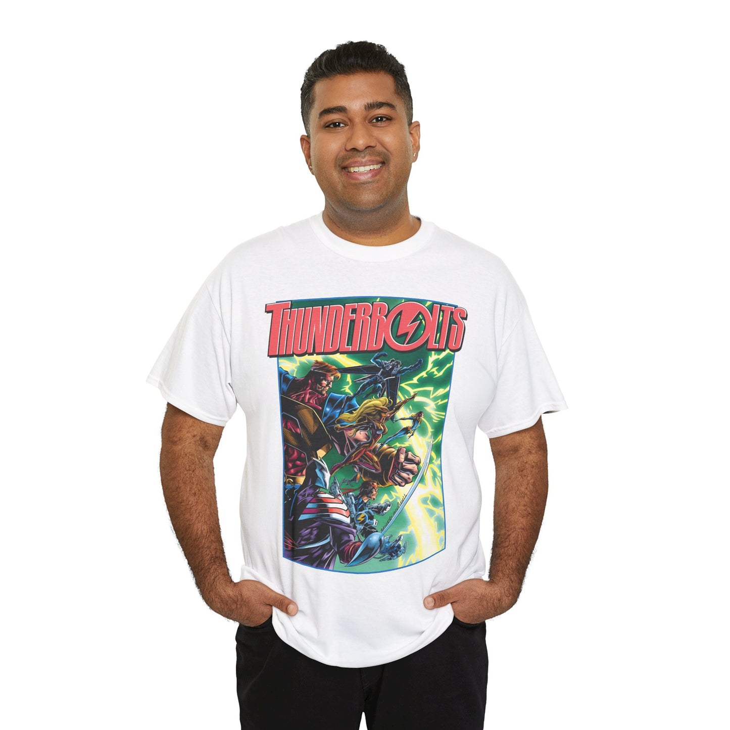 Thunderbolts T-Shirt - Amazing Mark Bagley Art - Citizen V, MACH-1, Atlas, Songbird, Fixer, Techno - Marvel Comics Characters - Avengers Connection