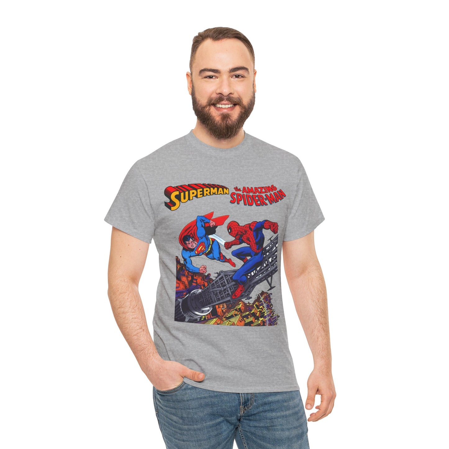 Superman & Amazing Spider-Man T-Shirt - DC/Marvel Comics Crossover - 1970s - Clark Kent & Peter Parker