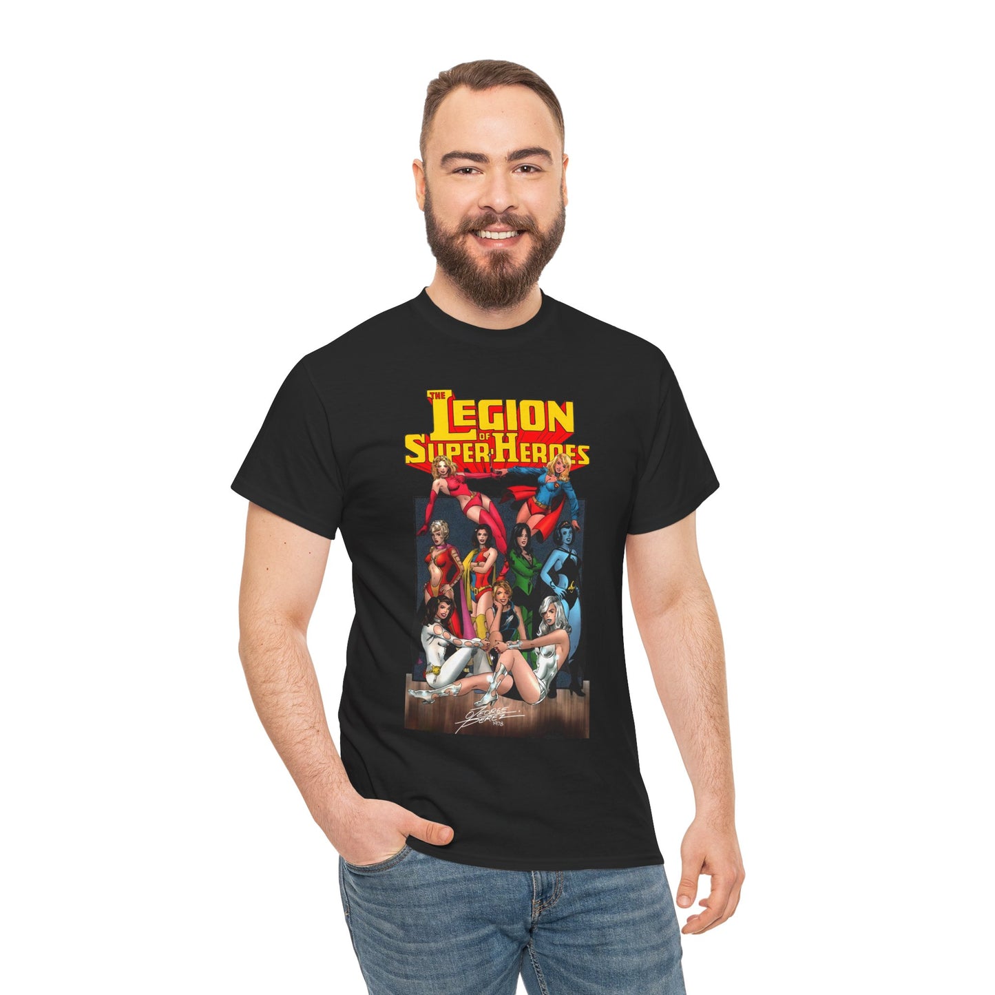 Legion of Super-Heroes T-Shirt - George Perez Art - Saturn Girl, Supergirl, Dream Girl, Shadow Lass, Phantom Girl - The Super Woman of LOSH - DC Comics