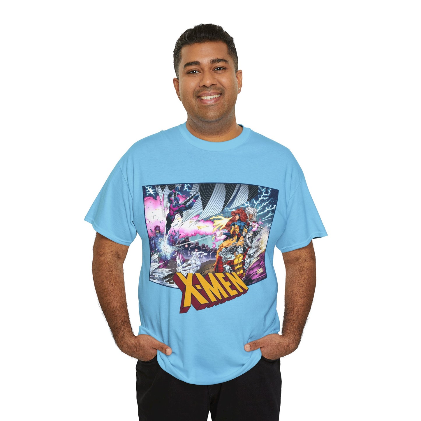 X-Men T-Shirt - Whilce Portacio Art - Storm, Jean Grey, Archangel, Iceman - Fighting Sentinels - Marvel Comics