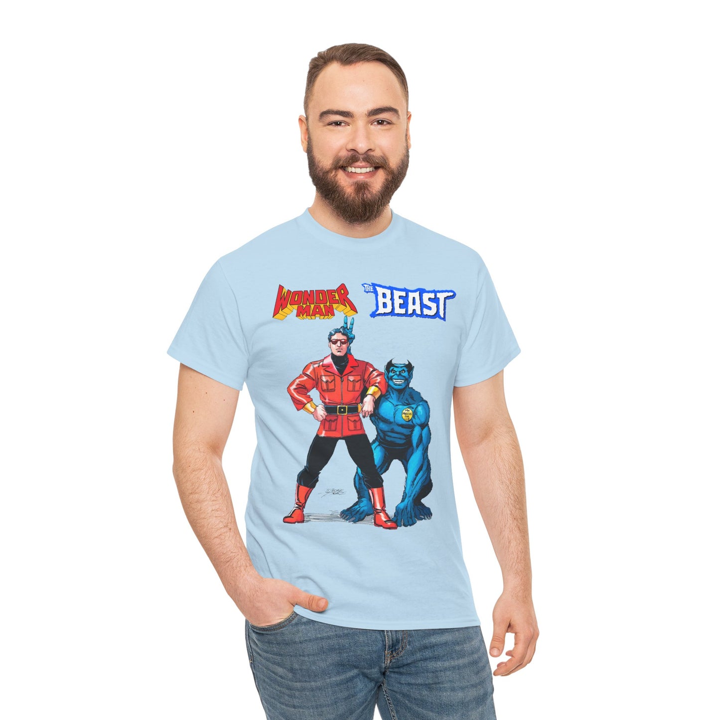 Wonder Man & Beast T-Shirt - George Perez Art - Popular Avengers, X-Men Members - Simon Williams & Hank McCoy - Marvel Comics