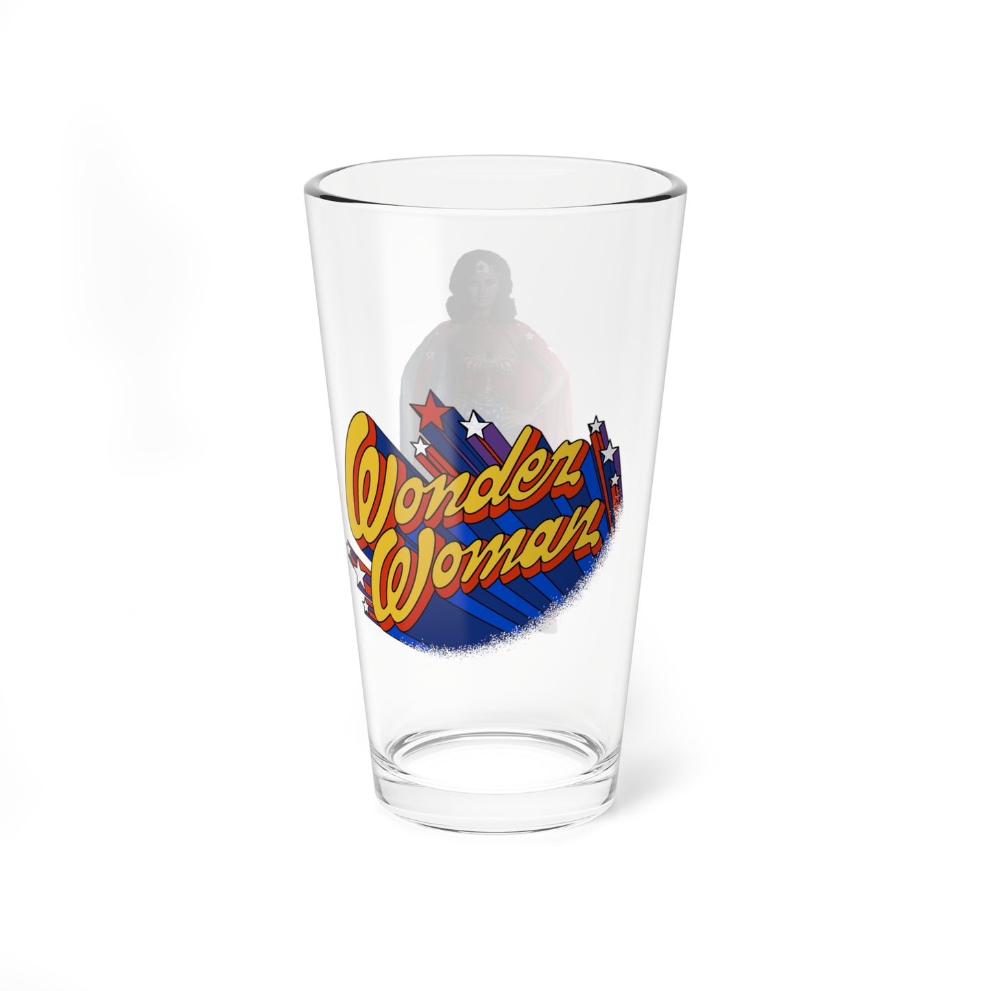 Wonder Woman Pint Glass, 16oz - Lynda Carter - Diana Prince of Paradise Island - 1970s Superhero TV - DC Comics