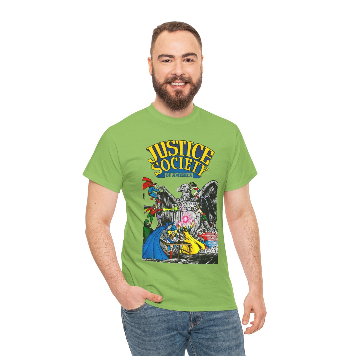 Justice Society T-Shirt - George Perez Art - Dr Fate, Atom, Spectre, Wonder Woman, Flash, Batman, Superman, Hawkman - JSA - DC Comics