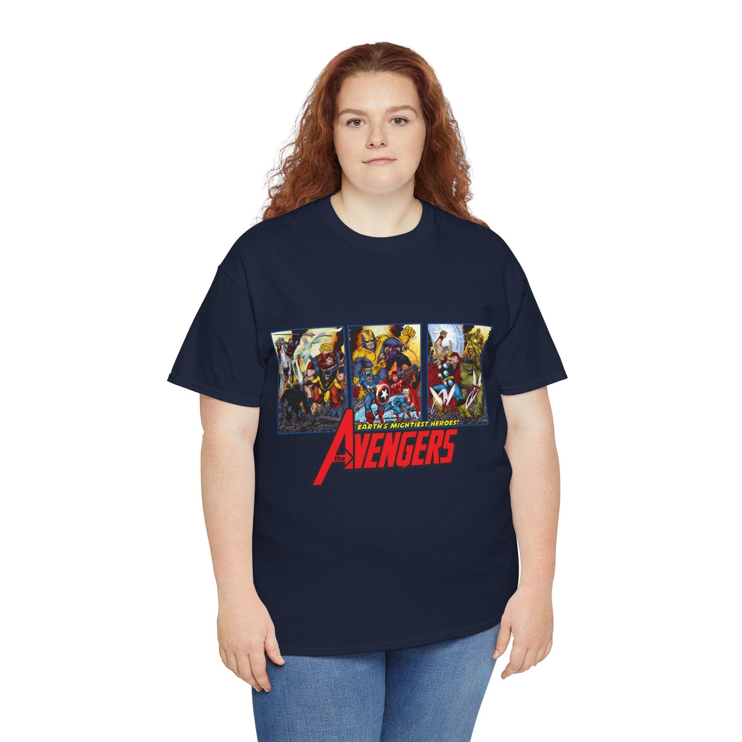 Avengers T-Shirt - John Byrne Art - Thor, Captain America, Iron Man, Hulk, Scarlet Witch, Wasp, Quicksilver, The Black Knight - Marvel Comics