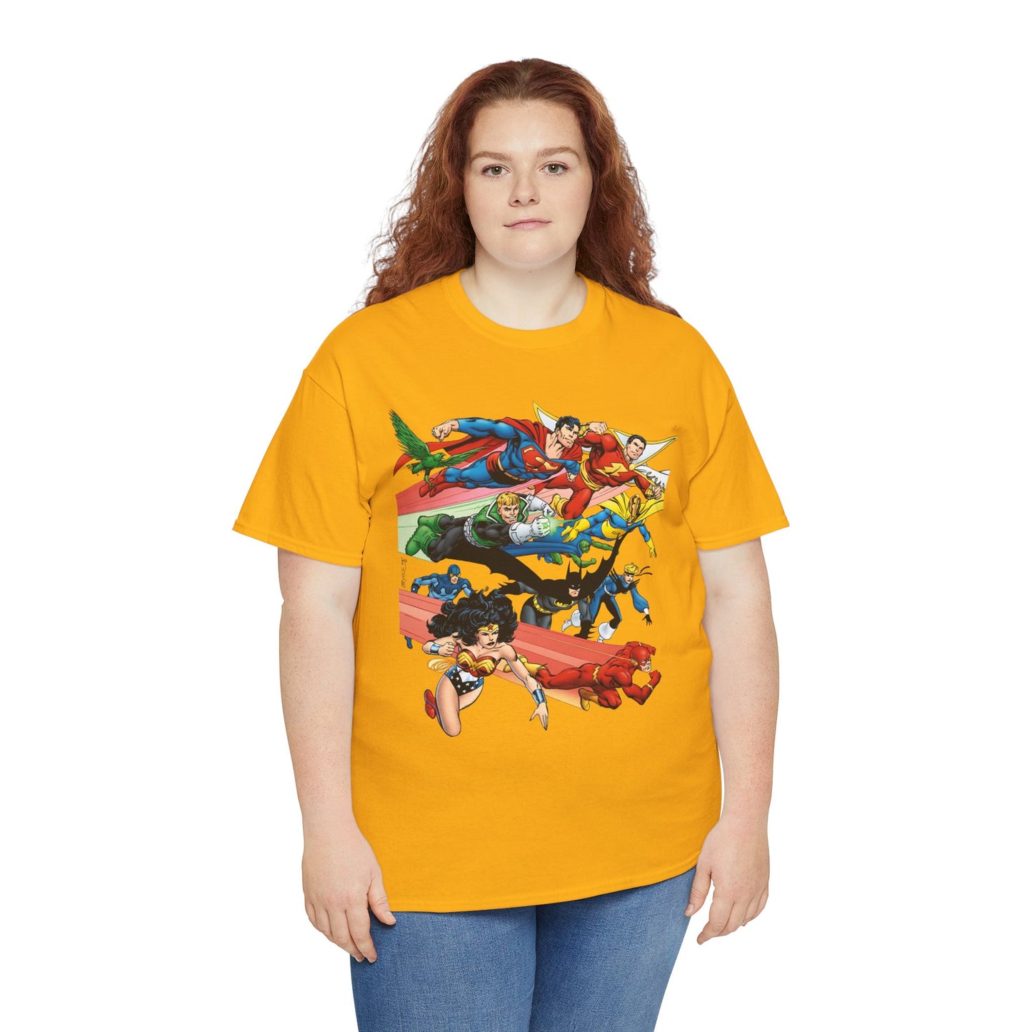 DC Legends T-Shirt - John Byrne Art - Superman, Dr Fate, Blue Beetle, Wonder Woman, Black Canary, Guy Gardner - DC Comics