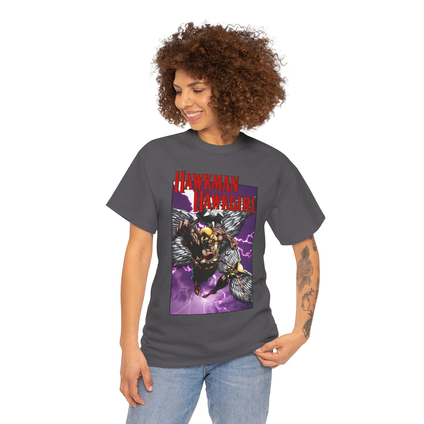 Hawkman & Hawkgirl T-Shirt - David Finch Art - Carter & Shayera Hall - JLA & JSA Members - DC Comics