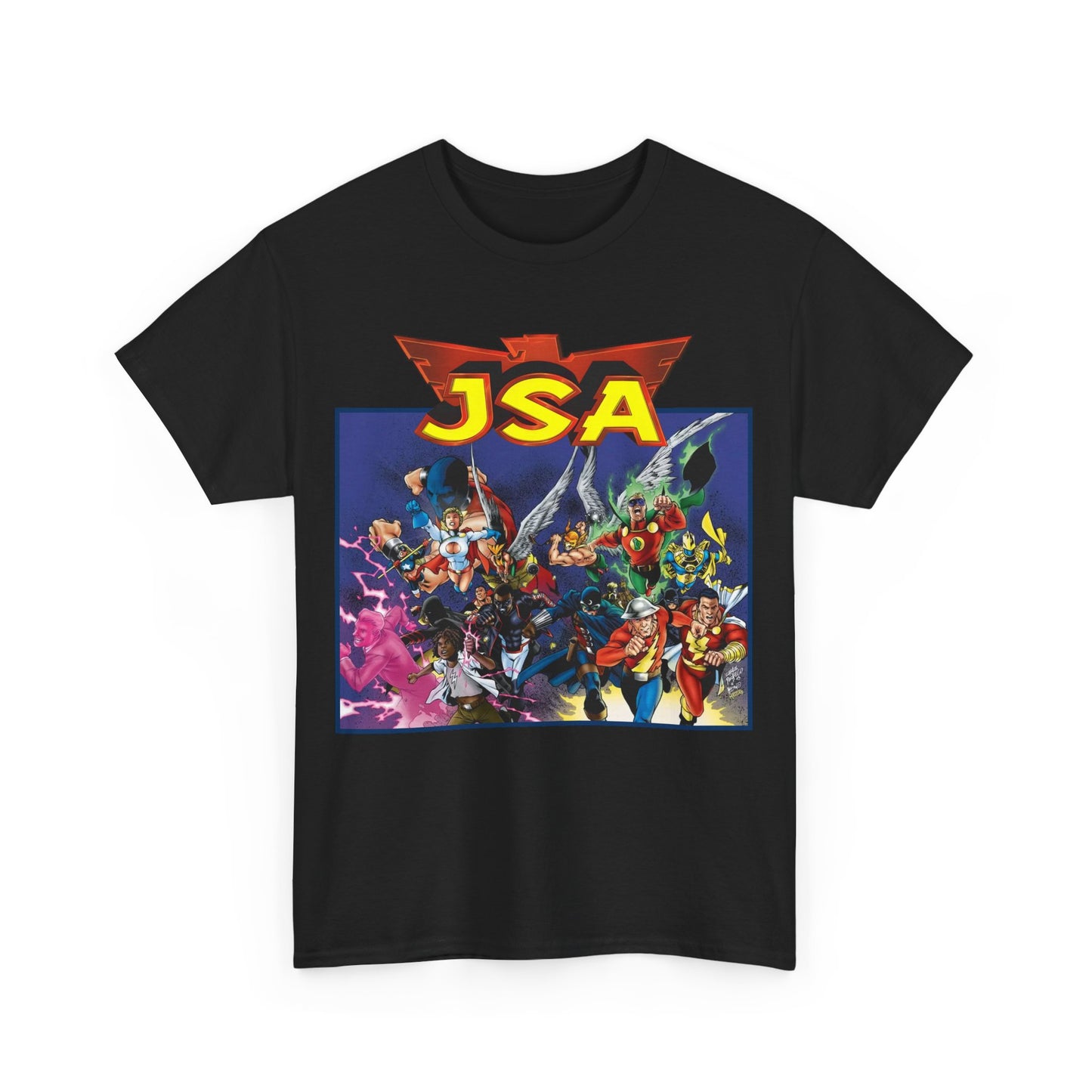 JSA T-Shirt - Carlos Pacheco Art - Green Lantern, Power Girl, Hawkgirl, Black Adam, Flash, Dr Fate, Hawkman - DC Comics - Justice Society of America