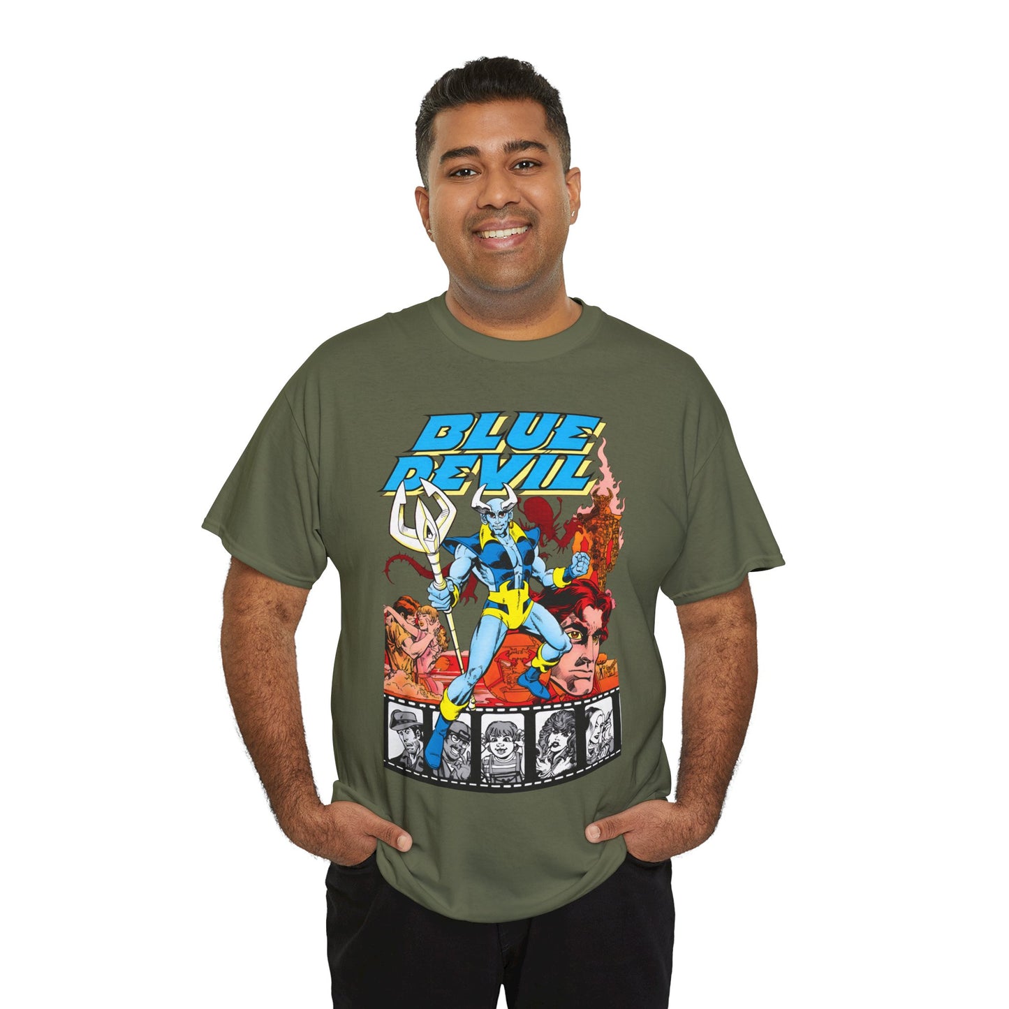Blue Devil T-Shirt - Dan Mishkin, Gary Cohn, & Paris Cullins - Dan Cassidy, Hollywood Stuntman - 1980s DC Comics Series