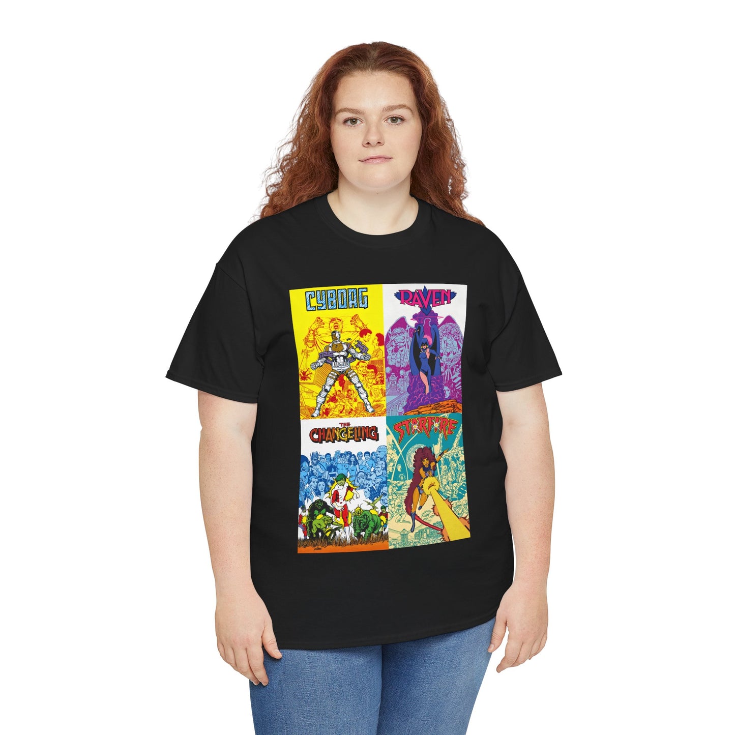 Tales of the New Teen Titans T-Shirt - George Perez Art - Cyborg, Raven, Changeling, Starfire - 1980s Mini-Series Showcasing Their Origins - DC Comics