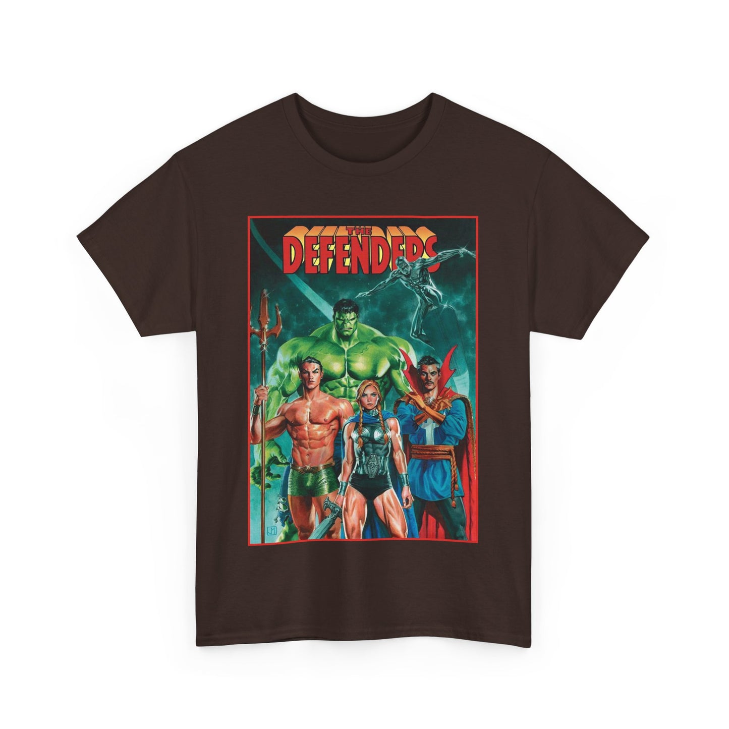 Defenders T-Shirt - Dr Strange, Valkyrie, Hulk, Namor, Silver Surfer - Marvel Comics - Popular 1970s Series