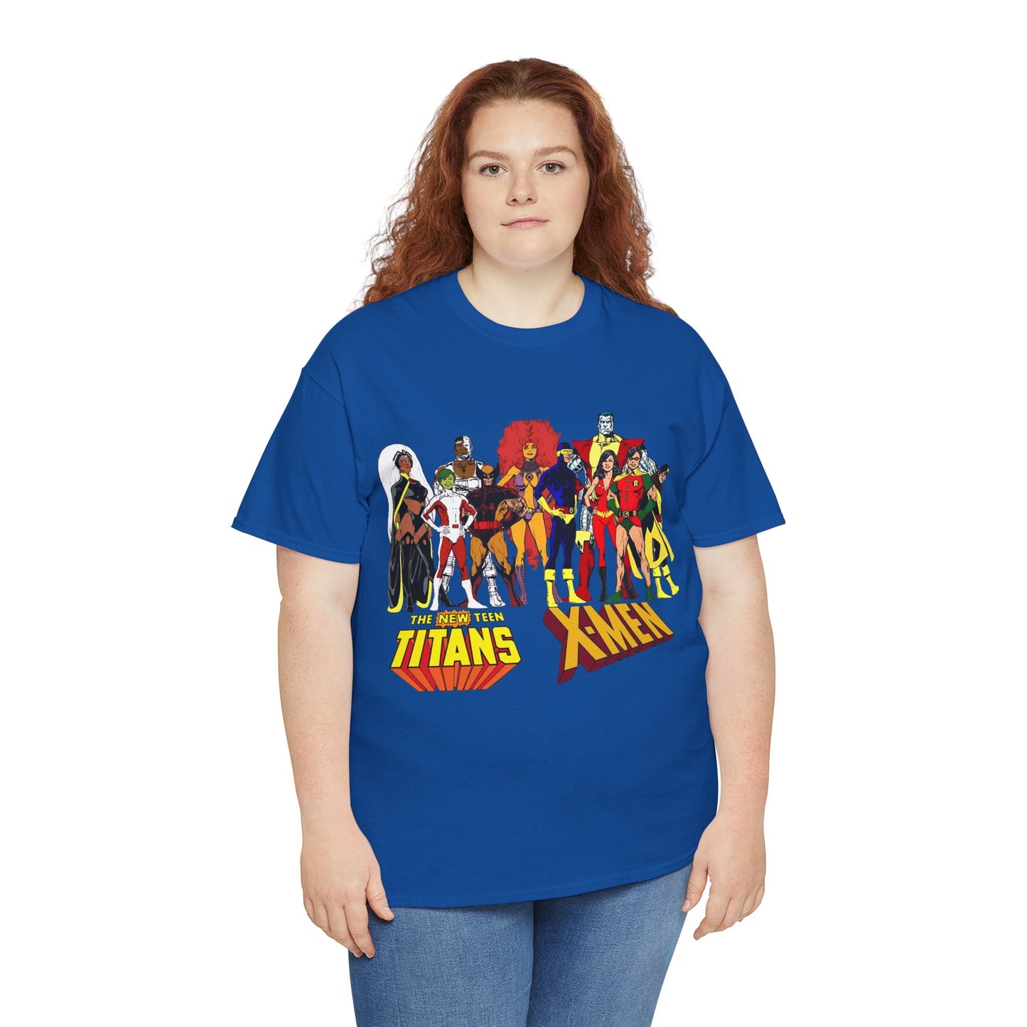 Uncanny X-Men & New Teen Titans T-Shirt - Wolverine, Cyclops, Storm, Wonder Girl, Robin, Cyborg, Raven - Phil Jimenez Art - DC Comics/Marvel Comics Crossover