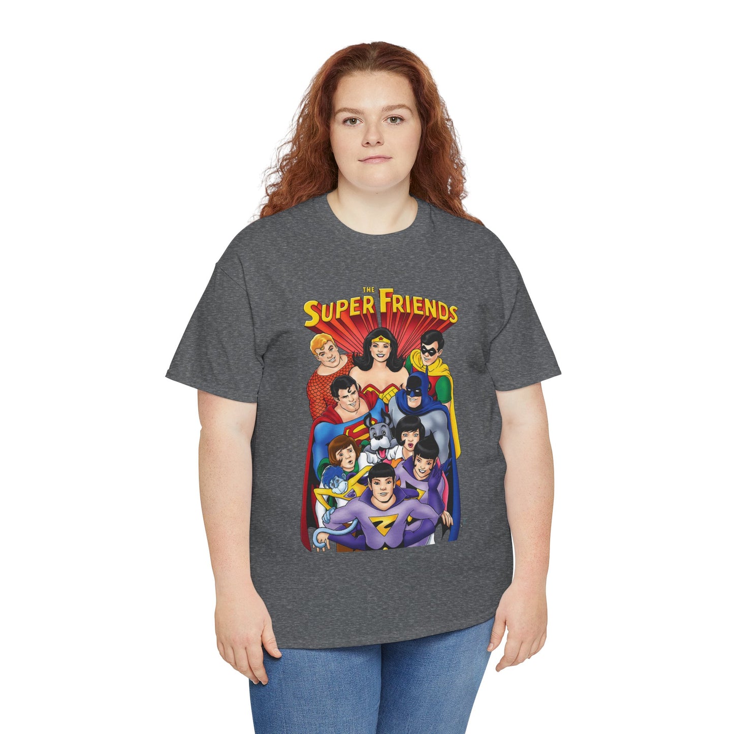 Super Friends T-Shirt - Kevin Maguire Art - Wonder Twins, Gleek, Superman, Wonder Woman Batman - DC Comics - Based on 1970s Hanna-Barbera Cartoon
