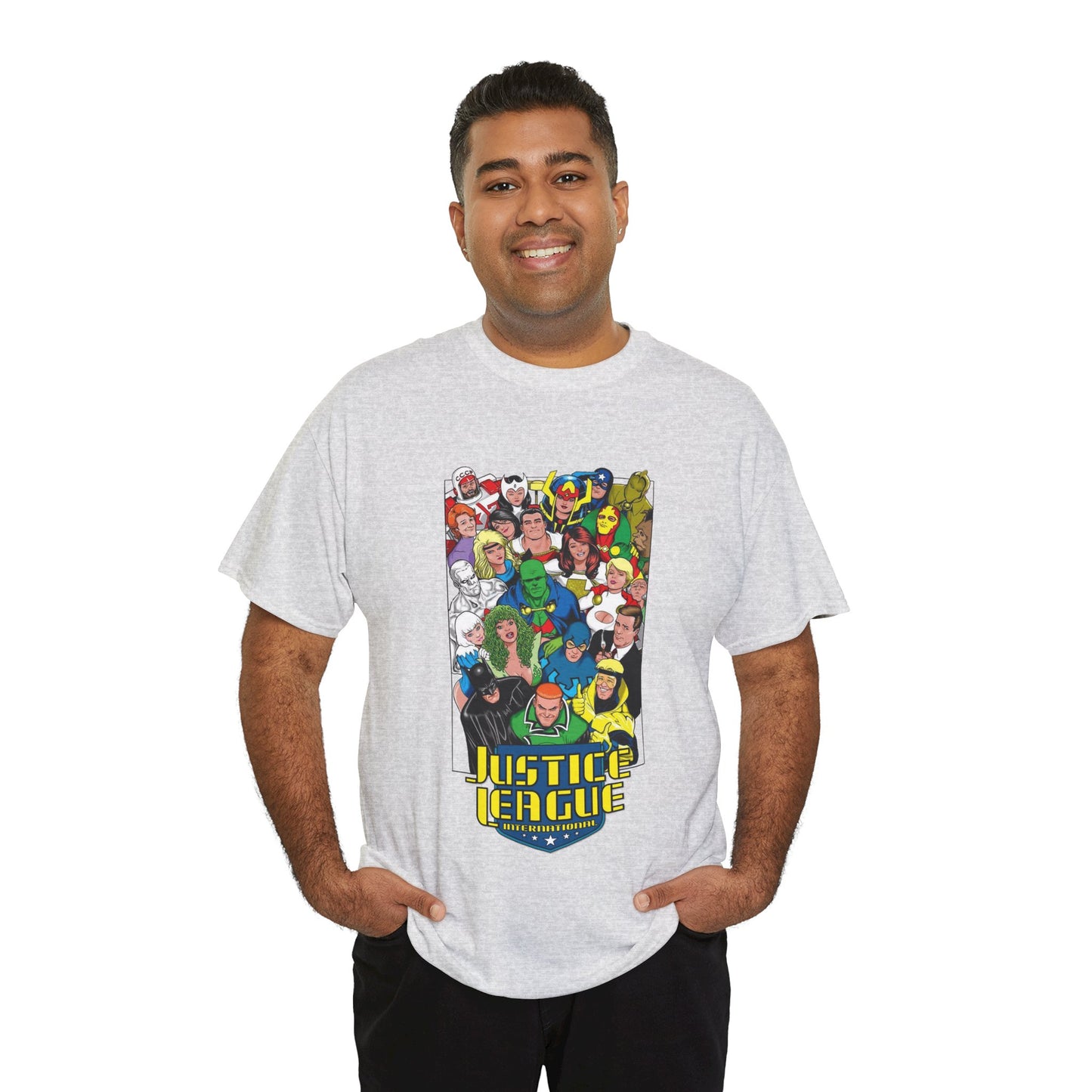 Justice League International T-Shirt - DC Comics - JLI - Kevin Maguire Art - Blue Beetle, Booster Gold, Martian Manhunter, Captain Atom