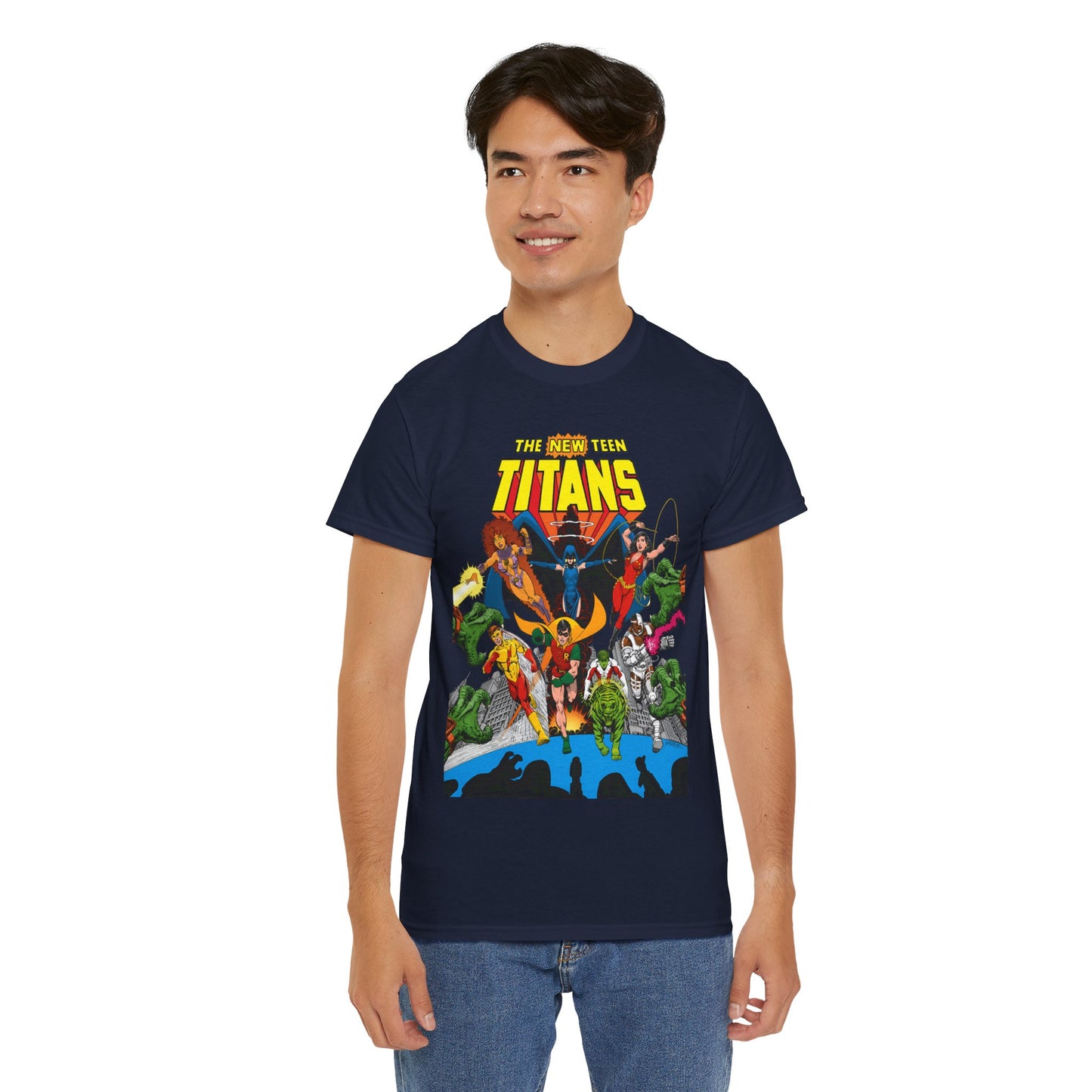 New Teen Titans T-Shirt - George Perez Art - Robin, Wonder Girl, Kid Flash, Changeling, Starfire, Cyborg, Raven - DC Comics - Classic 1980s Series