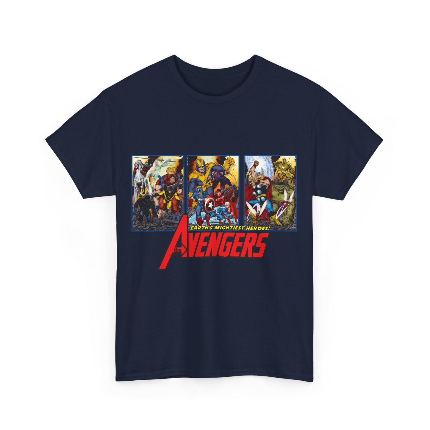 Avengers T-Shirt - John Byrne Art - Thor, Captain America, Iron Man, Hulk, Scarlet Witch, Wasp, Quicksilver, The Black Knight - Marvel Comics
