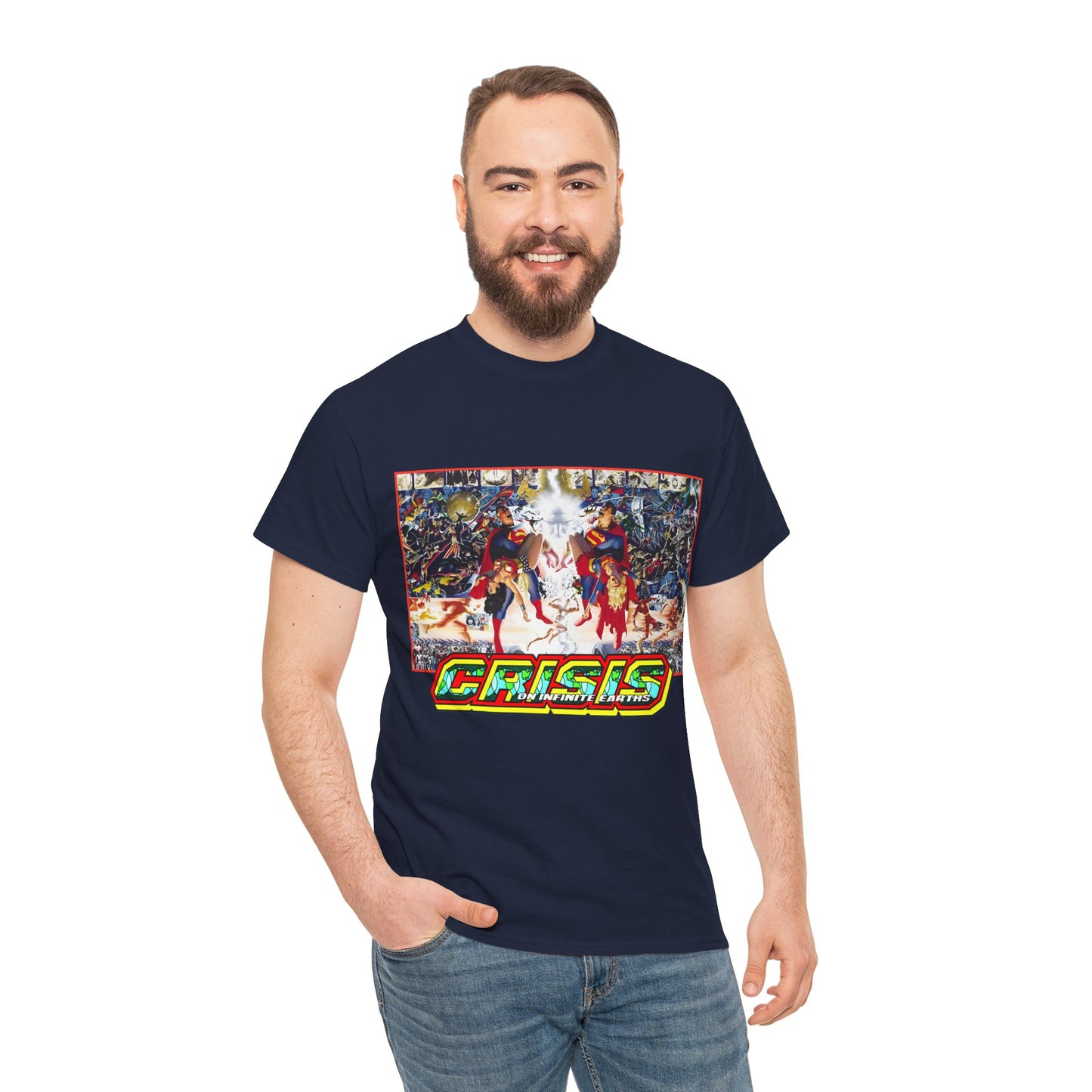 Crisis on Infinite Earths T-Shirt - Alex Ross & George Perez Art - Superman, Wonder Woman, Supergirl, Flash, Monitor, Anti-Monitor - DC Comics