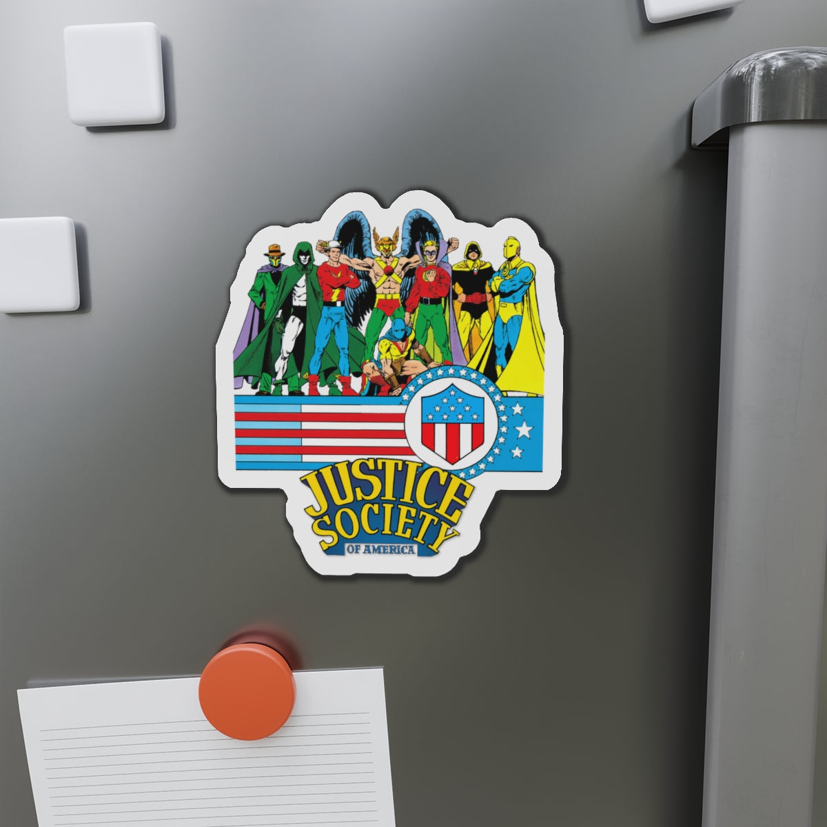 Justice Society of America Die-Cut Magnet - George Perez Art - Spectre, Sandman, Hawkman, Dr Fate, Green Lantern, Flash, Atom - DC Comics - 3", 4", 5", 6"